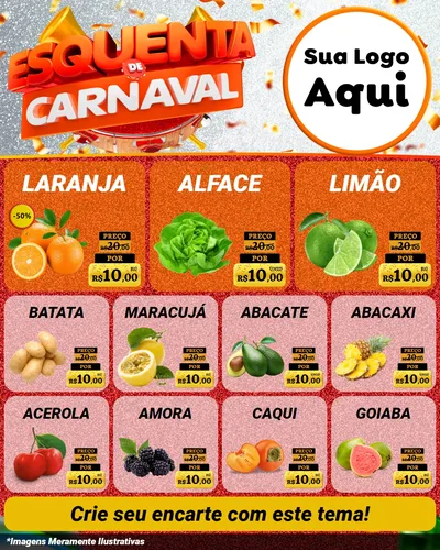 Modelo de Rede Social para Feed Instagram com o tema Esquenta de Carnaval para Hortifrúti
