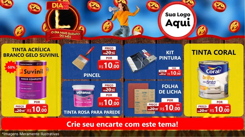 Modelo de TV para TV Horizontal com o tema Dia L - O Dia Mais Barato Do Mês para Tintas e Ferramentas