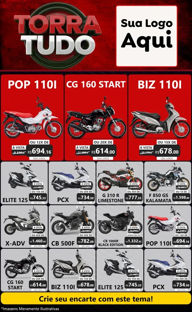 Modelo de Encarte para Encarte Grande com o tema Torra Tudo para Concessionaria de Motos