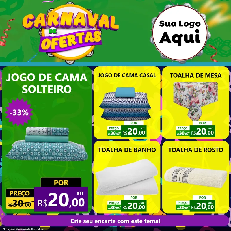 Modelo de Rede Social para Feed Facebook com o tema Carnaval de Ofertas para Cama, Mesa e Banho