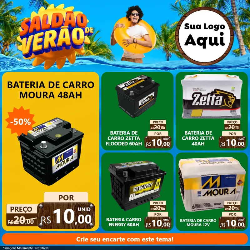 Modelo de Rede Social para Feed Facebook com o tema Saldão de Verão para Baterias Elétricas