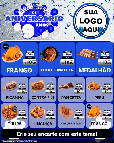 Modelo de Rede Social para Feed Instagram com o tema Promoção de Aniversário - 9 Anos para Assados