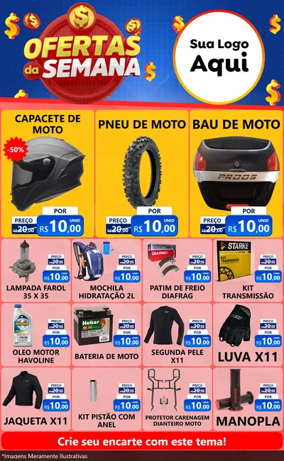 Modelo de Encarte para Encarte Grande com o tema Ofertas Da Semana para Moto peças