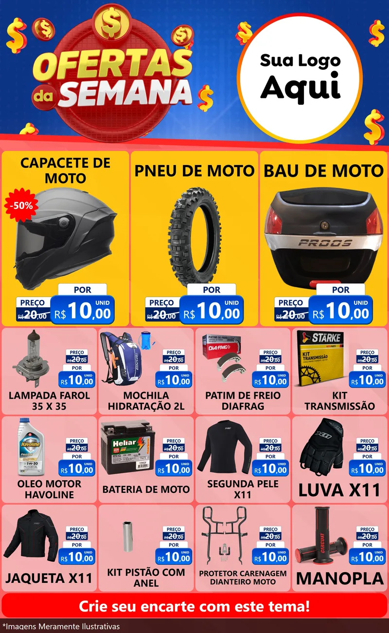 Modelo de Encarte para Encarte Grande com o tema Ofertas Da Semana para Moto peças