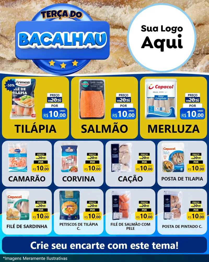 Modelo de Rede Social para Feed Instagram com o tema Terça do Bacalhau para Peixaria