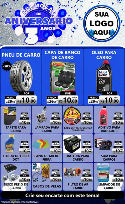 Modelo de Encarte para Encarte Grande com o tema Promoção de Aniversário - 3 Anos para Auto peças