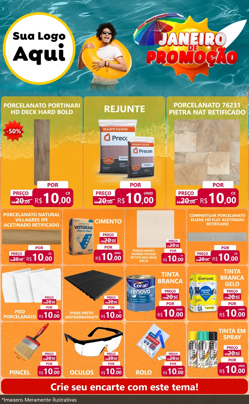 Modelo de Encarte para Encarte Grande com o tema Janeiro de Promoção para Pisos e revestimentos
