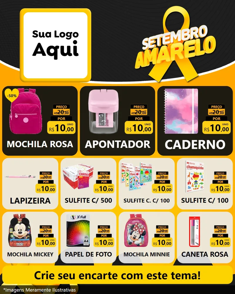 Modelo de Rede Social para Feed Instagram com o tema Setembro Amarelo para Papelaria