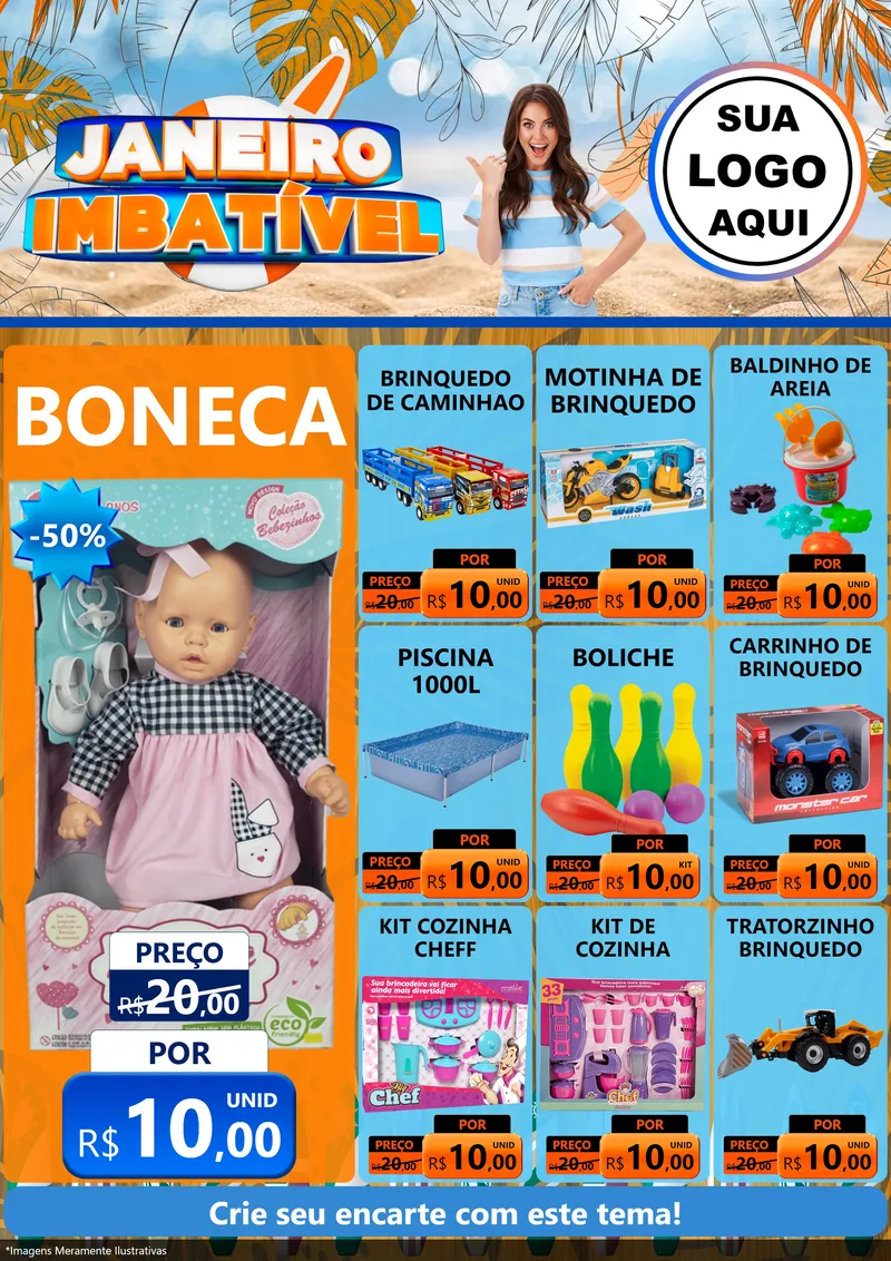 Modelo de Encarte para Encarte A4 Vertical com o tema Janeiro Imbatível para Brinquedos