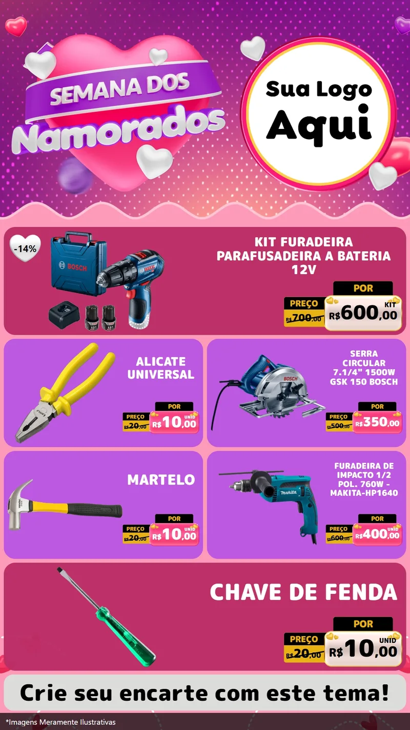 Modelo de TV para TV Vertical com o tema Semana dos Namorados para Maquinas e Ferramentas