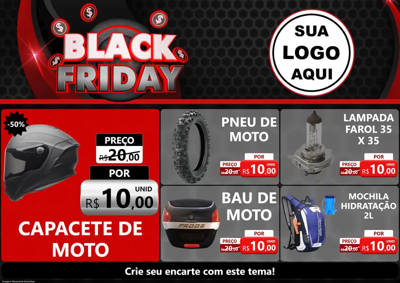 Modelo de Encarte para Encarte A4 Horizontal com o tema Black Friday para Moto peças