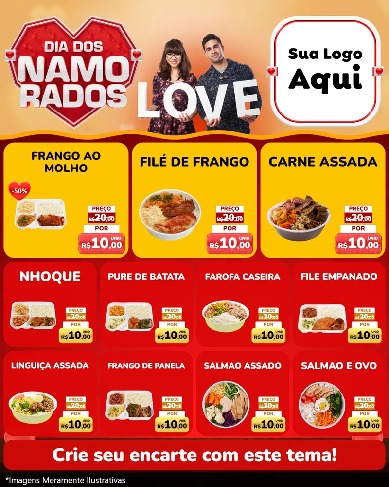 Modelo de Rede Social para Feed Instagram com o tema Dia dos Namorados para Restaurante