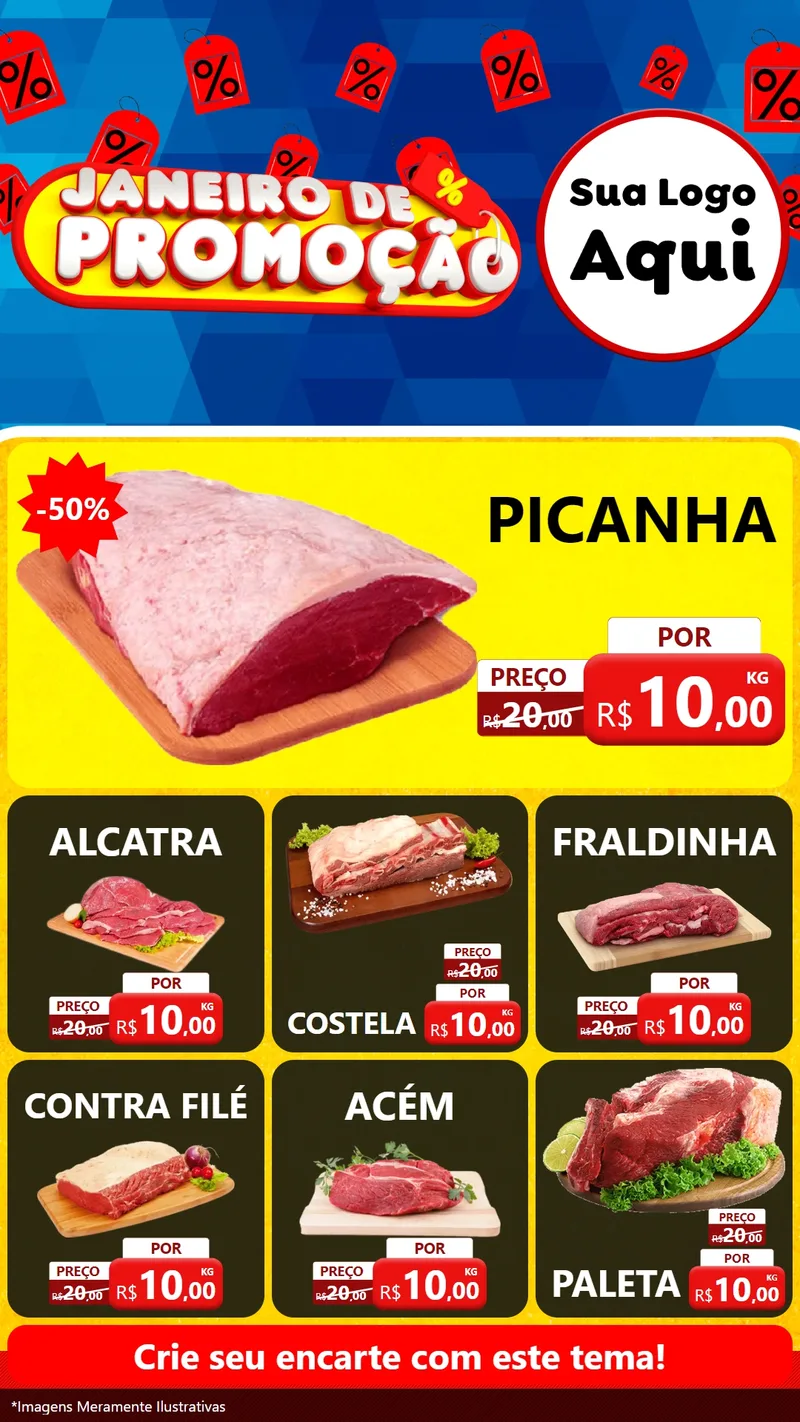 Modelo de Rede Social para Stories com o tema Janeiro de Promoção para Açougue