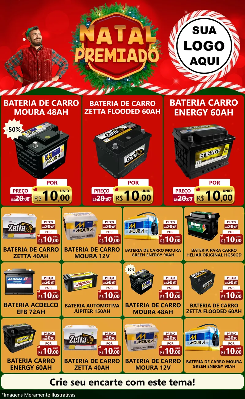 Modelo de Encarte para Encarte Grande com o tema Natal Premiado para Baterias Elétricas