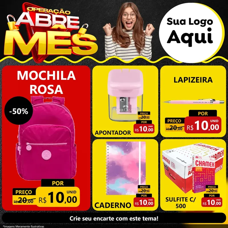Modelo de Rede Social para Feed Facebook com o tema Operação Abre Mês para Papelaria