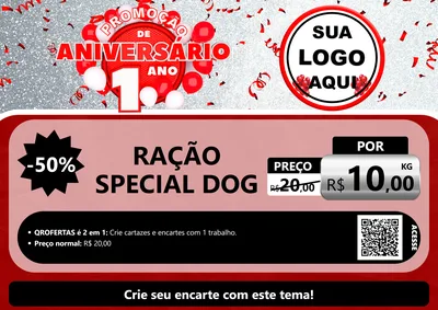 Modelo de Cartaz para Cartaz A4 Horizontal com o tema Promoção de Aniversário - 1 Ano para Pet Shop