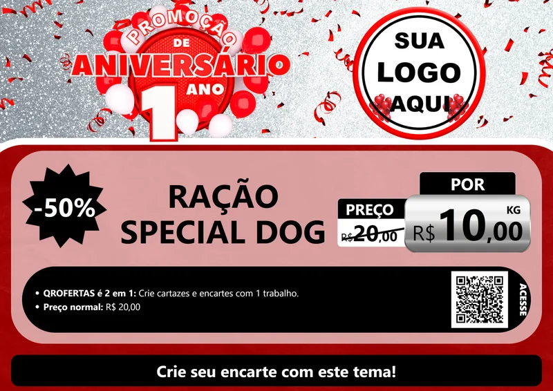 Modelo de Cartaz para Cartaz A4 Horizontal com o tema Promoção de Aniversário - 1 Ano para Pet Shop