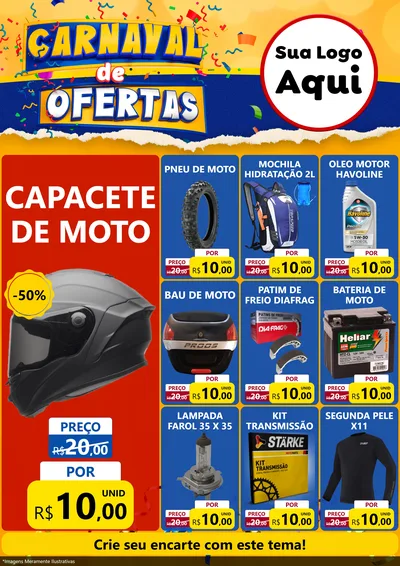 Modelo de Encarte para Encarte A4 Vertical com o tema Carnaval de Ofertas para Moto peças