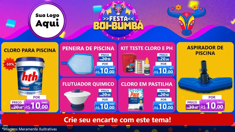 Modelo de TV para TV Horizontal com o tema Festa Boi-Bumbá para Produtos para Piscina