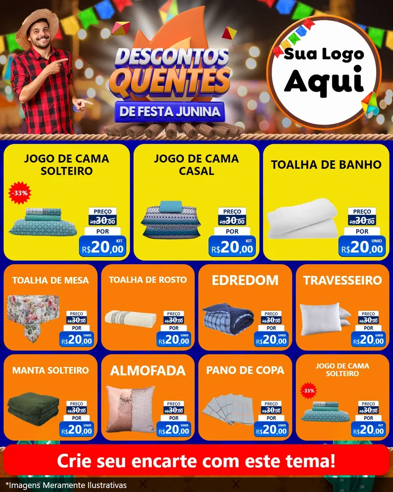 Modelo de Rede Social para Feed Instagram com o tema Descontos Quentes de Festa Junina para Cama, Mesa e Banho