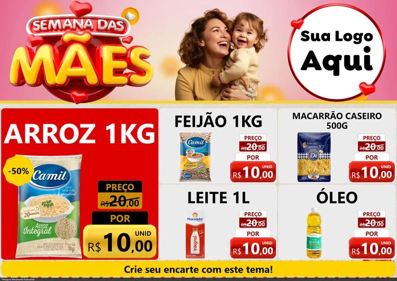 Modelo de Encarte para Encarte A4 Horizontal com o tema Semana das Mães para Supermercado