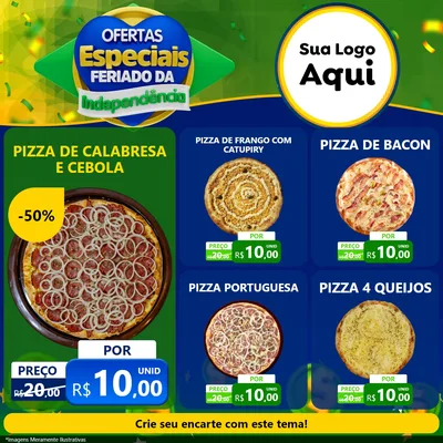 Modelo de Rede Social para Feed Facebook com o tema Ofertas Especiais Feriado da Independência para Pizzaria