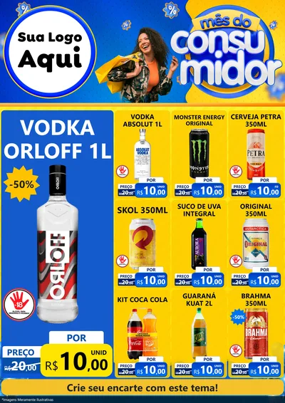 Modelo de Encarte para Encarte A4 Vertical com o tema Mês do Consumidor para Distribuidora de bebidas