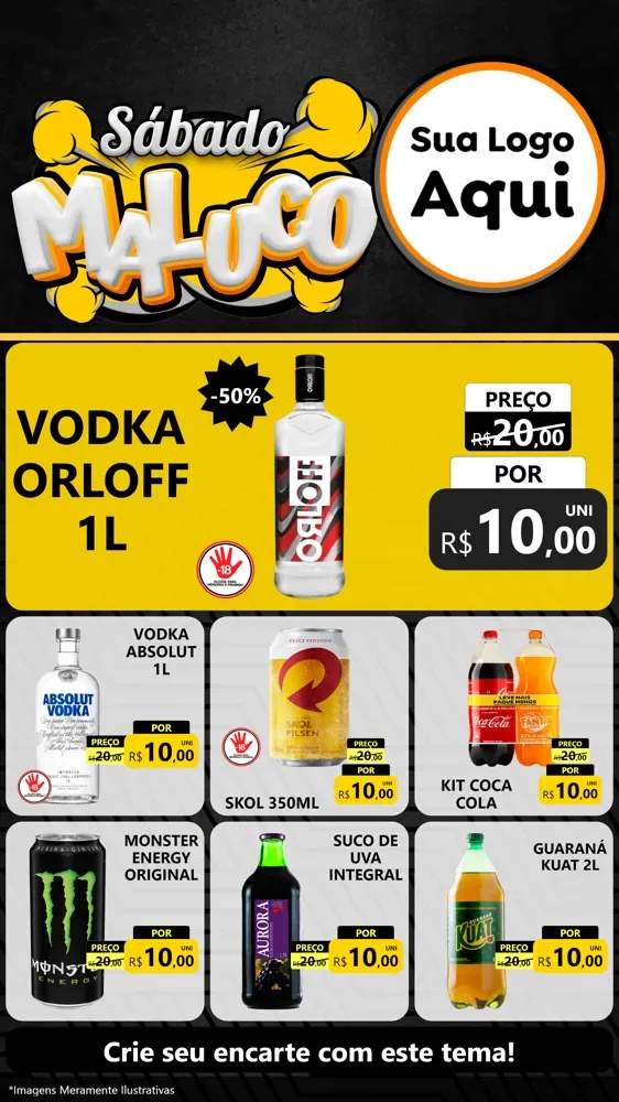 Modelo de Rede Social para Stories com o tema Sábado Maluco para Distribuidora de bebidas