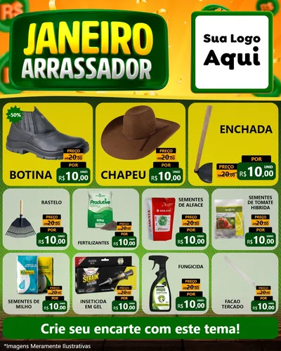 Modelo de Rede Social para Feed Instagram com o tema Janeiro Arrasador para Agropecuária