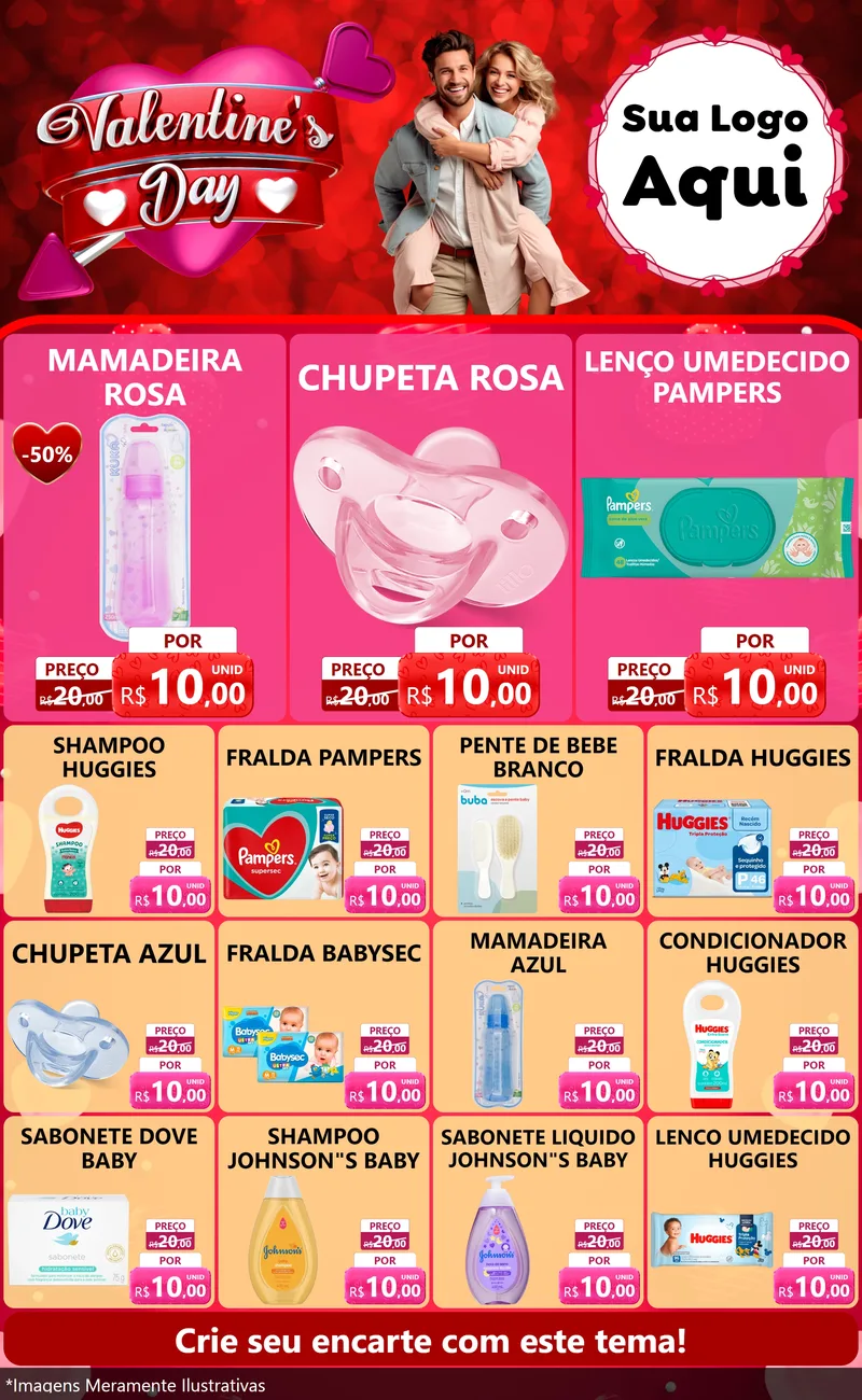 Modelo de Encarte para Encarte Grande com o tema Valentine's Day para Bebês