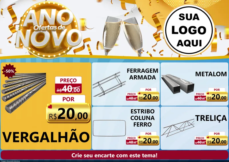 Modelo de Encarte para Encarte A4 Horizontal com o tema Ofertas de Ano Novo para Ferragens