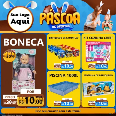 Modelo de Rede Social para Feed Facebook com o tema Páscoa de Ofertas para Brinquedos