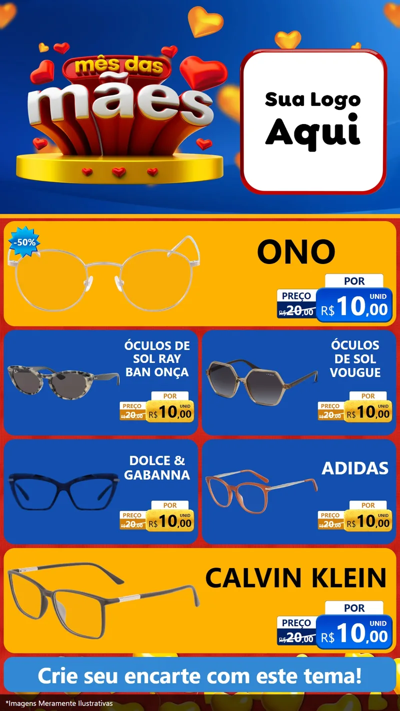 Modelo de TV para TV Vertical com o tema Mês das Mães para Óticas