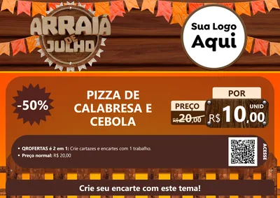 Modelo de Cartaz para Cartaz A4 Horizontal com o tema Arraiá de Julho - Junina para Pizzaria