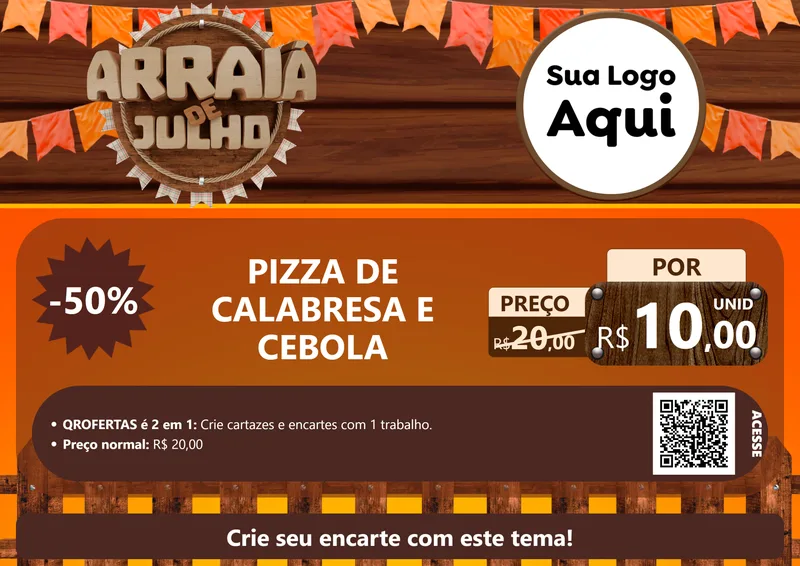 Modelo de Cartaz para Cartaz A4 Horizontal com o tema Arraiá de Julho - Junina para Pizzaria