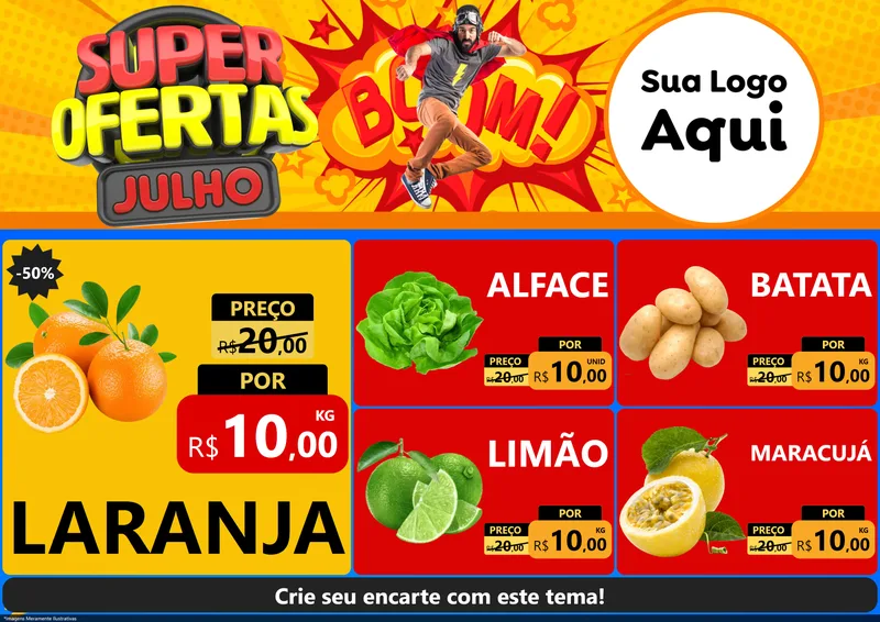Modelo de Encarte para Encarte A4 Horizontal com o tema Super Ofertas Julho para Hortifrúti