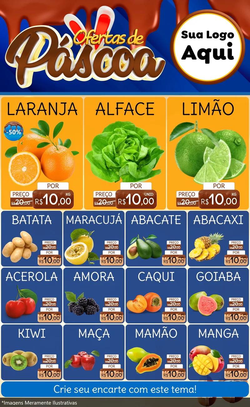 Modelo de Encarte para Encarte Grande com o tema Ofertas de Páscoa para Hortifrúti