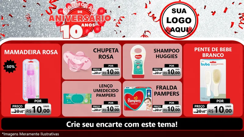Modelo de TV para TV Horizontal com o tema Promoção de Aniversário - 10 Anos para Bebês
