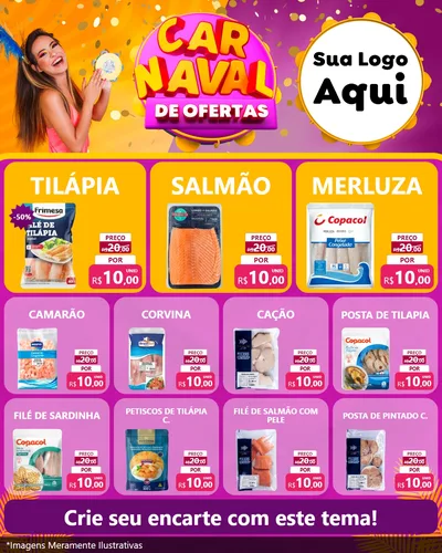 Modelo de Rede Social para Feed Instagram com o tema Carnaval de Ofertas para Peixaria