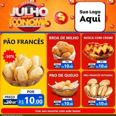 Modelo de Rede Social para Feed Facebook com o tema Operação Julho Com Mais Economia para Padaria