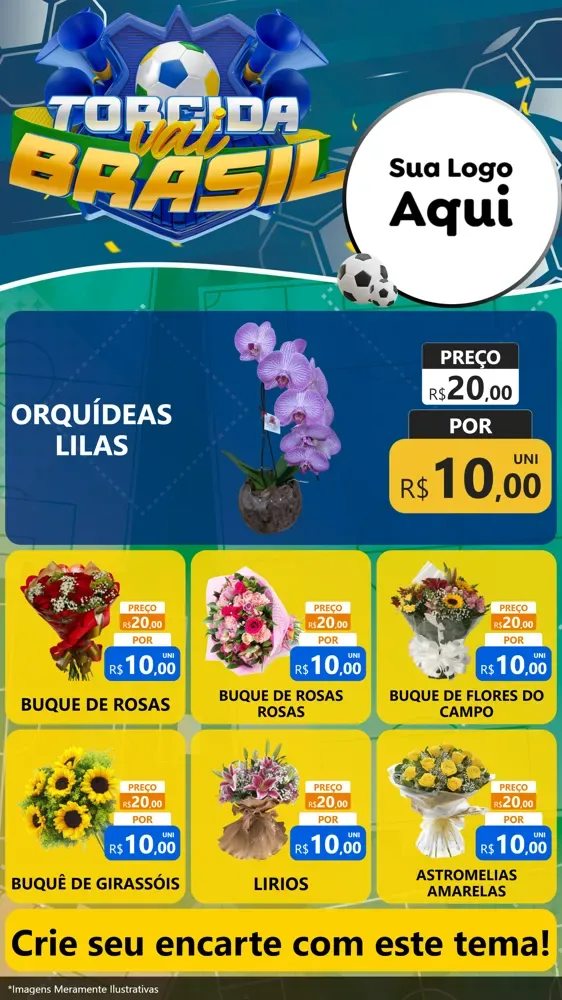 Modelo de Rede Social para Stories com o tema Torcida Vai Brasil - Copa para Floricultura e jardim