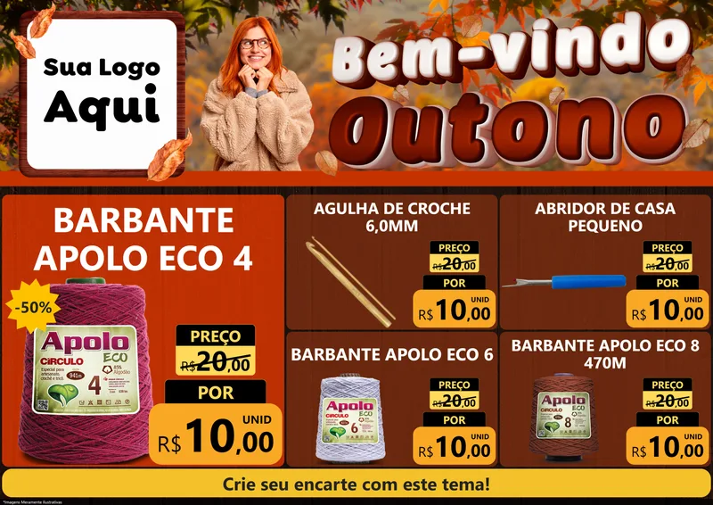Modelo de Encarte para Encarte A4 Horizontal com o tema Bem-vindo Outono para Armarinho e Aviamentos
