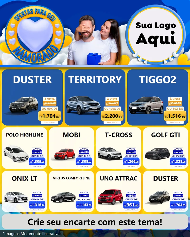 Modelo de Rede Social para Feed Instagram com o tema Ofertas Para Seu Namorado para Concessionaria de Carros