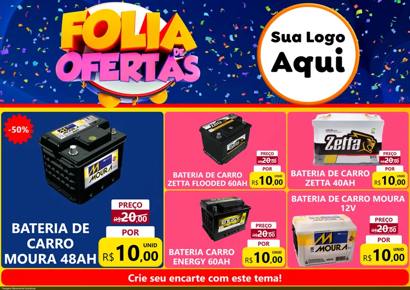 Modelo de Encarte para Encarte A4 Horizontal com o tema Folia de Ofertas para Baterias Elétricas
