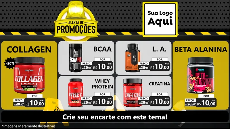 Modelo de TV para TV Horizontal com o tema Alerta de Promoções para Suplementos alimentares