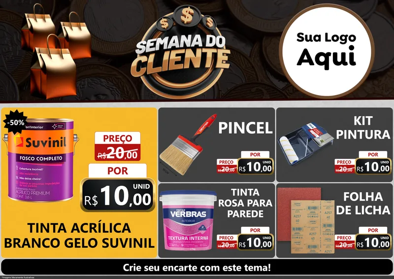 Modelo de Encarte para Encarte A4 Horizontal com o tema Semana do Cliente para Tintas e Ferramentas