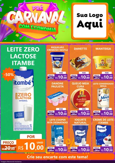 Modelo de Encarte para Encarte A4 Vertical com o tema Pré-Carnaval Com Economia para Frios e Laticínios