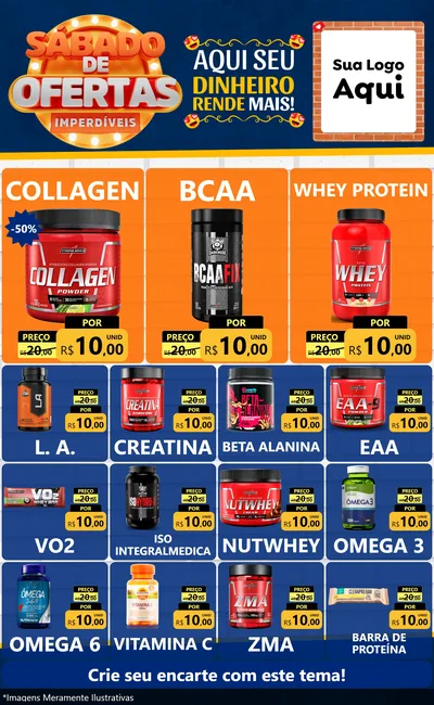 Modelo de Encarte para Encarte Grande com o tema Sábado de Ofertas Imperdíveis para Suplementos alimentares