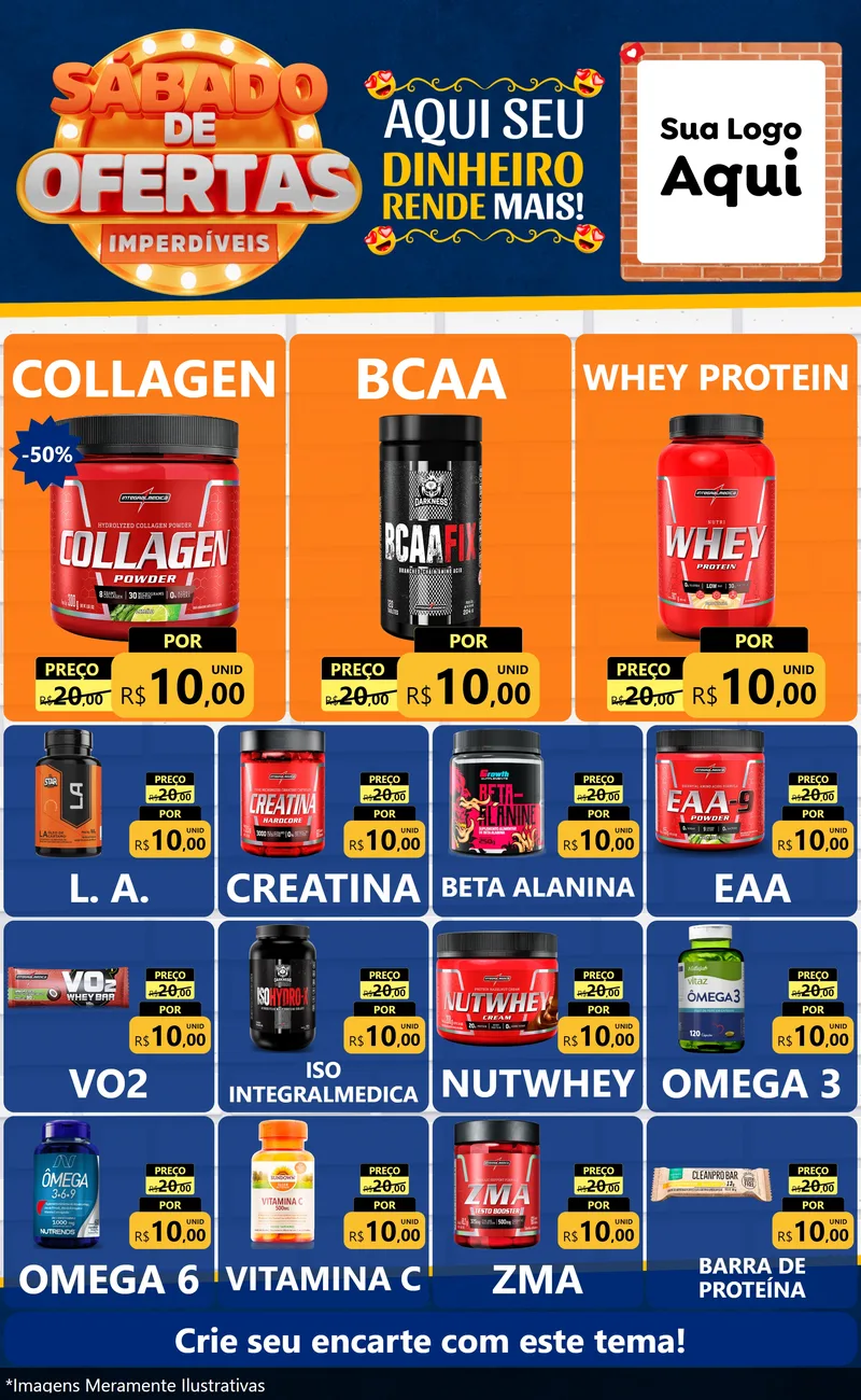 Modelo de Encarte para Encarte Grande com o tema Sábado de Ofertas Imperdíveis para Suplementos alimentares