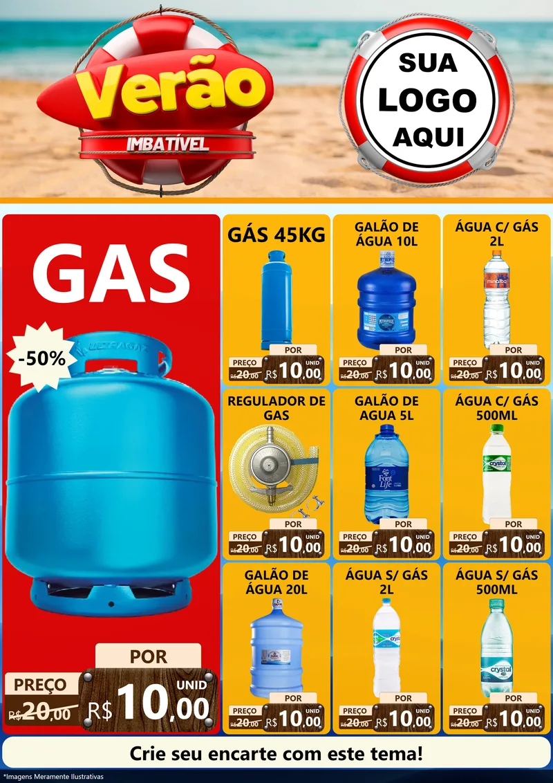 Modelo de Encarte para Encarte A4 Vertical com o tema Verão Imbatível para Água e gás